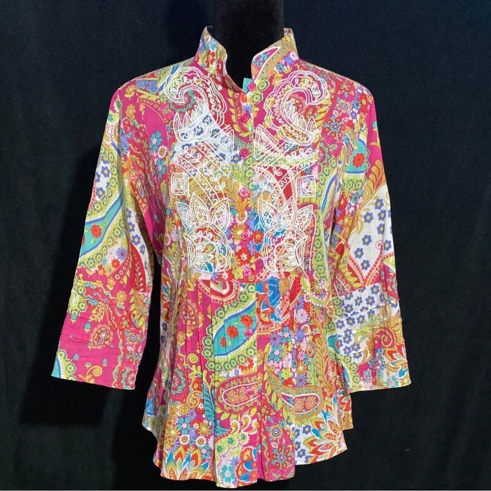 Bleu Bayou S Casual‎ Button Down Shirt India Ethnic Bright Colorful Embellish